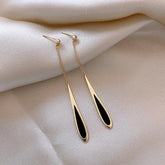 Black Drop Tassel Long Earrings Charm Jewelry - FV158 - Touchy Style .