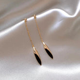 Black Drop Tassel Long Earrings Charm Jewelry - FV158 - Touchy Style .