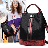 Black Genuine Leather Cool Backpack For Women Fashion Travel Large Capacity Bag GCBMOS47 - Touchy Style