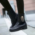 Black Leather Ankle Boots Skull Street Fashion Women&