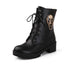 Black Leather Ankle Boots Skull Street Fashion Women&