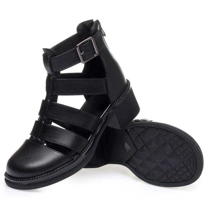 Black Leather Gladiator Women&