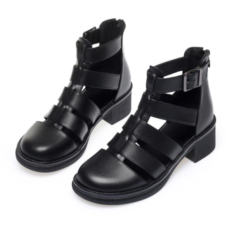 Black Leather Gladiator Women&