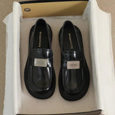 Black Leather Low Heels Loafers Pumps - W826-5 Women&