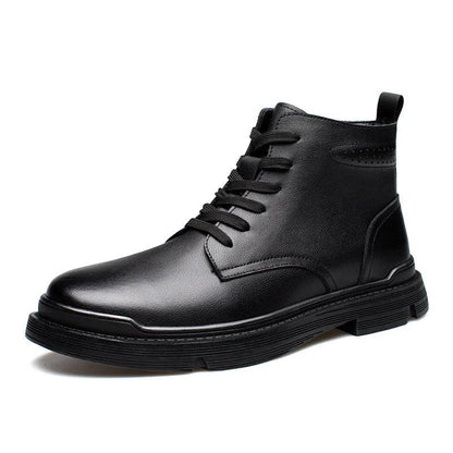 Black Leather Thick Ankle Boots - KA3094 Men&