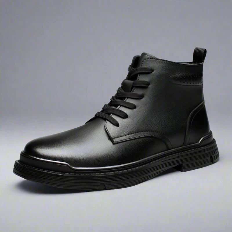 Black Leather Thick Ankle Boots - KA3094 Men&