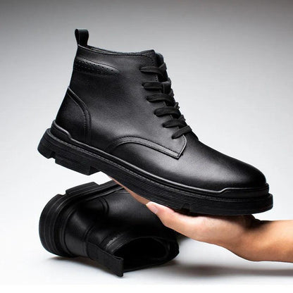 Black Leather Thick Ankle Boots - KA3094 Men&