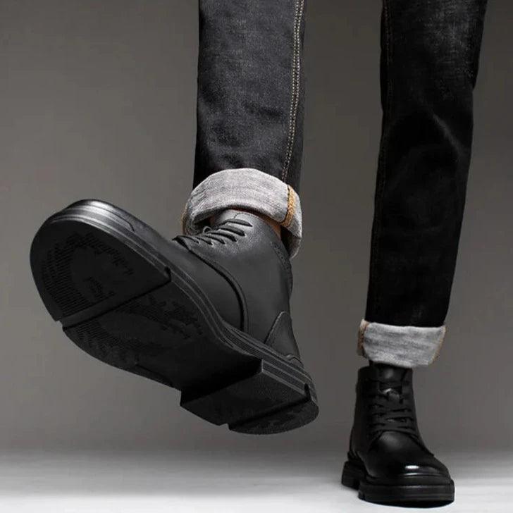 Black Leather Thick Ankle Boots - KA3094 Men&