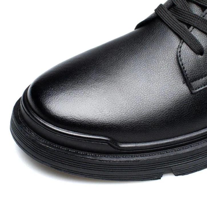 Black Leather Thick Ankle Boots - KA3094 Men&