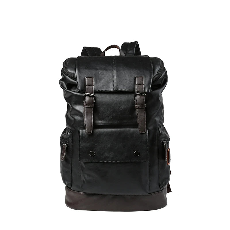 Black Pu Leather Cool Backpack For Men&