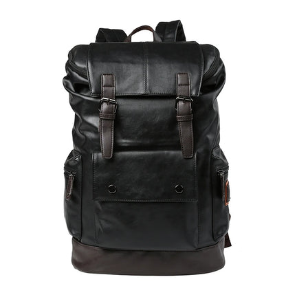 Black Pu Leather Cool Backpack For Men&