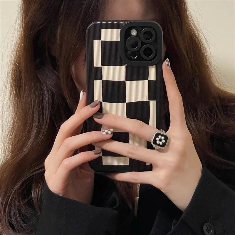 Black White Grid Cute Phone Cases For iPhone 14 11 7 8 Plus X XR XS 11 13 12 Pro Max - Touchy Style