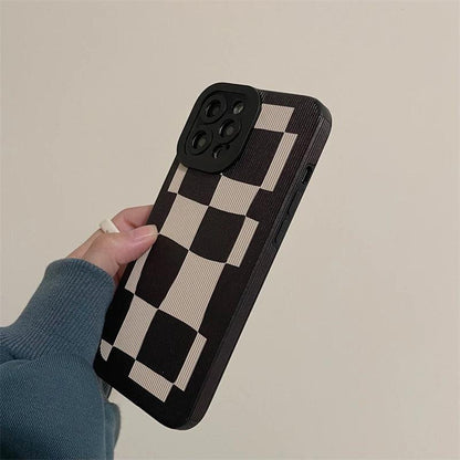 Black White Grid Cute Phone Cases For iPhone 14 11 7 8 Plus X XR XS 11 13 12 Pro Max - Touchy Style