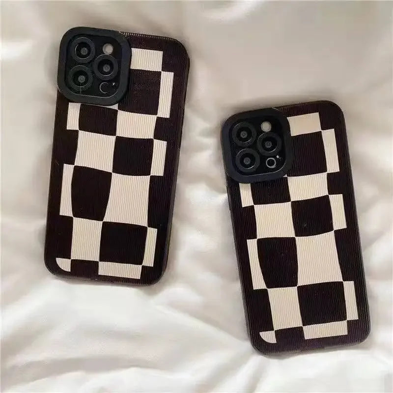 Black White Grid Cute Phone Cases For iPhone 16 15 14 11 7 8 Plus X XR XS 11 13 12 Pro Max - Touchy Style