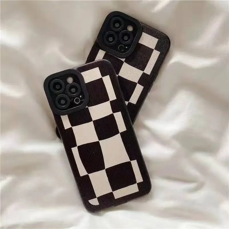 Black White Grid Cute Phone Cases For iPhone 16 15 14 11 7 8 Plus X XR XS 11 13 12 Pro Max - Touchy Style