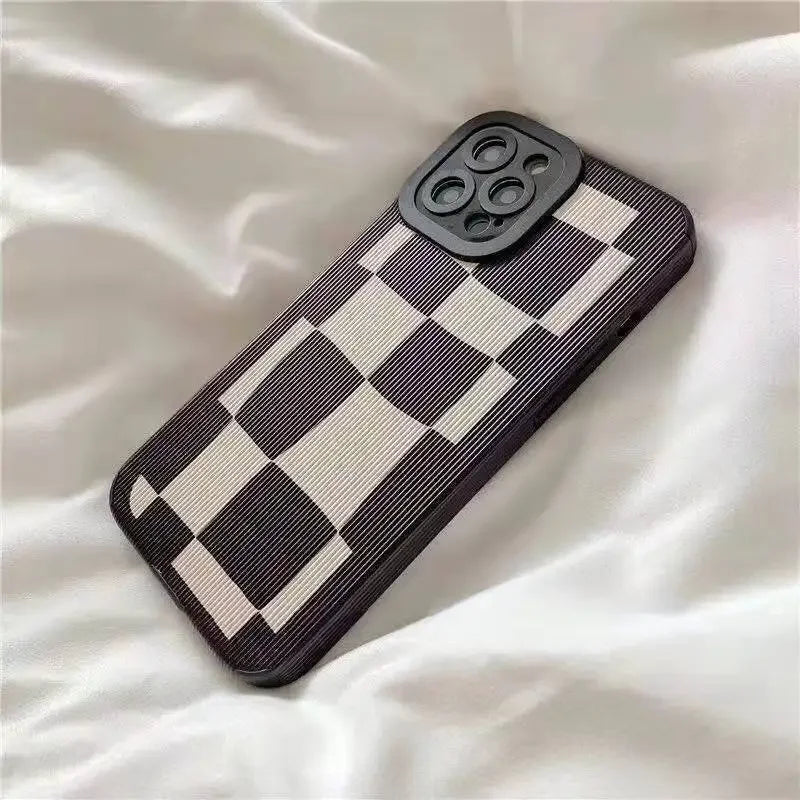 Black White Grid Cute Phone Cases For iPhone 16 15 14 11 7 8 Plus X XR XS 11 13 12 Pro Max - Touchy Style