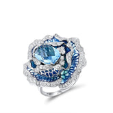 Blue Blooming Flower Ring Charm Jewelry - 925 Sterling Silver (GZ158) - Touchy Style