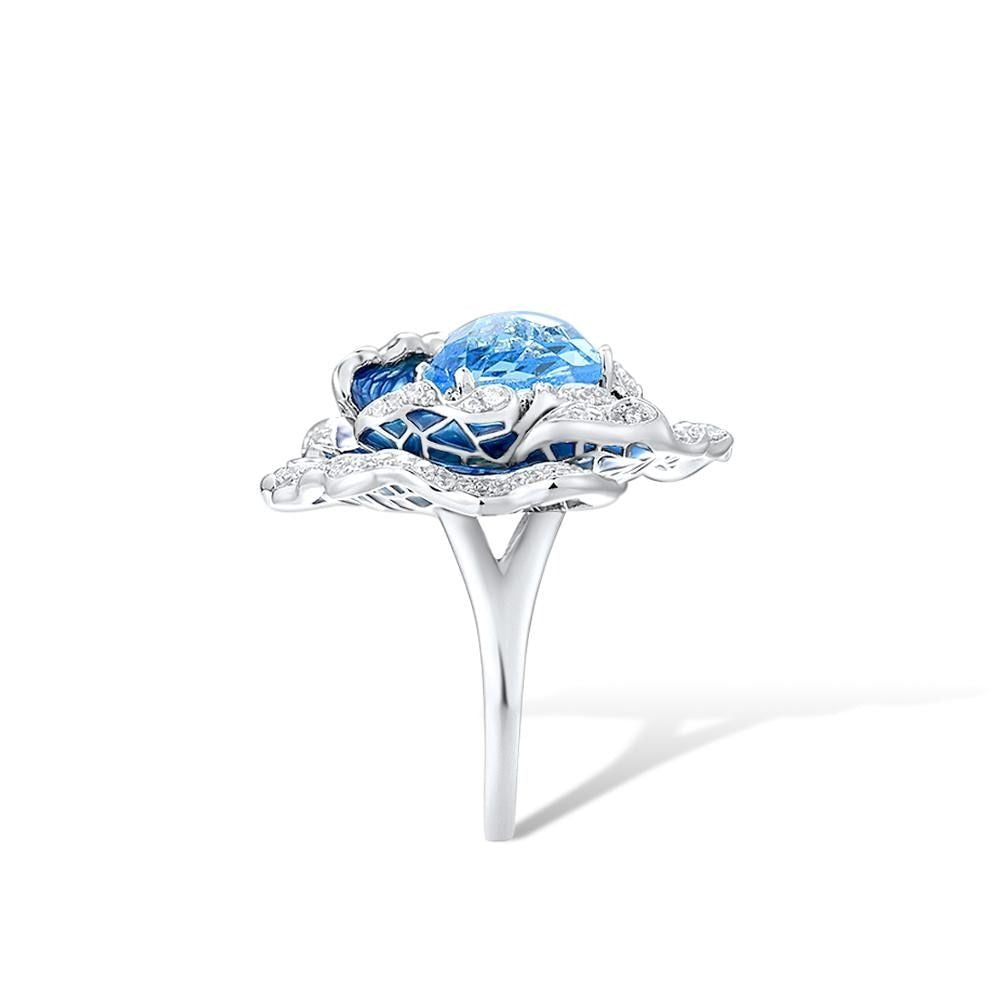 Blue Blooming Flower Ring Charm Jewelry - 925 Sterling Silver (GZ158) - Touchy Style