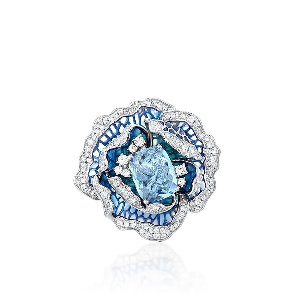 Blue Blooming Flower Ring Charm Jewelry - 925 Sterling Silver (GZ158) - Touchy Style