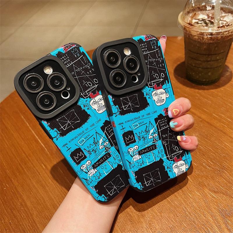 Blue Graffiti Retro Label Cute Phone Case Cover for iPhone 14, 13, 11, 12 Pro Max, 7, 8 Plus, X, XS Max, XR - Touchy Style