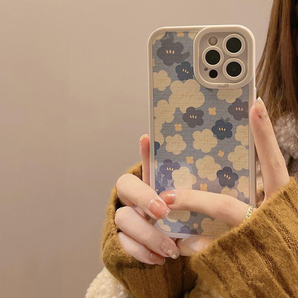 Blue Oil Painting Flowers Cute Phone Cases For iPhone 11 12 13 Pro XS Max X XR 7 8 Plus Se 2 - Touchy Style