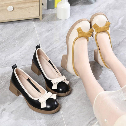 Bow Genuine Leather Fashion Pumps - Women&