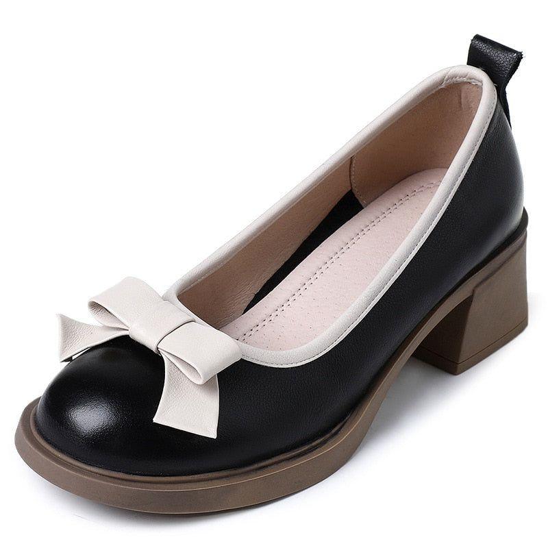 Bow Genuine Leather Fashion Pumps - Women&