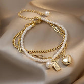 Bracelets Charm Jewelry BCJTXY21 Multi-Layer Pearl Heart Folded Fashion - Touchy Style