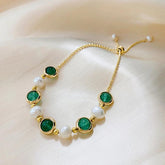 Bracelets Charm Jewelry BCJTXY35 Baroque Pearl Green Stone Rounded Bead - Touchy Style .