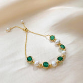 Bracelets Charm Jewelry BCJTXY35 Baroque Pearl Green Stone Rounded Bead - Touchy Style .