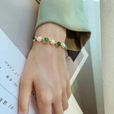 Bracelets Charm Jewelry BCJTXY35 Baroque Pearl Green Stone Rounded Bead - Touchy Style .