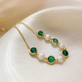 Bracelets Charm Jewelry BCJTXY35 Baroque Pearl Green Stone Rounded Bead - Touchy Style .