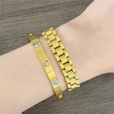 Bracelets Charm Jewelry - Golden Plated - Wide Opening Bangles - Roman Numeral - TSJ22 - Touchy Style