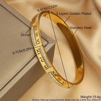 Bracelets Charm Jewelry - Golden Plated - Wide Opening Bangles - Roman Numeral - TSJ22 - Touchy Style