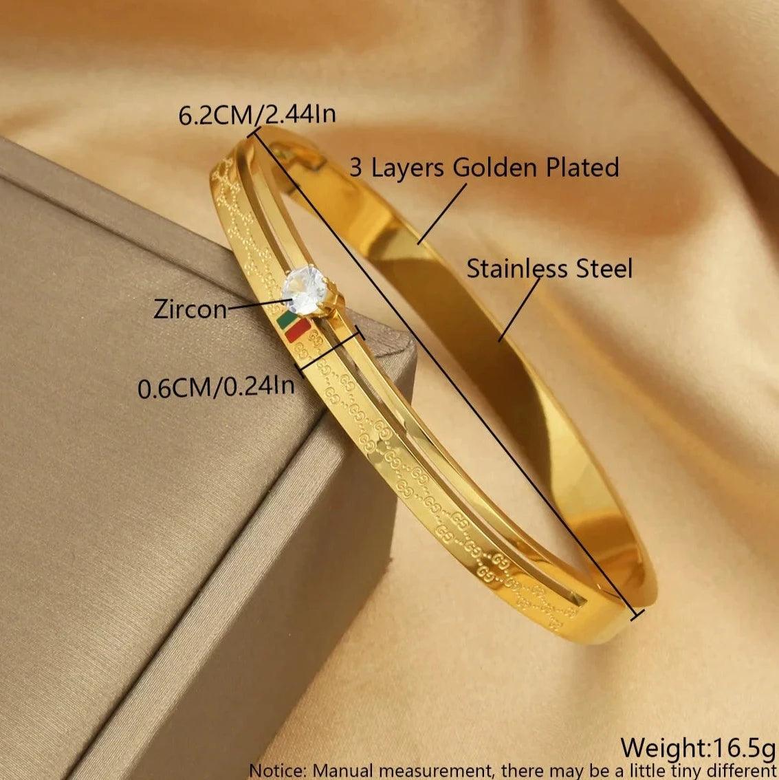 Bracelets Charm Jewelry - Golden Plated - Wide Opening Bangles - Roman Numeral - TSJ22 - Touchy Style