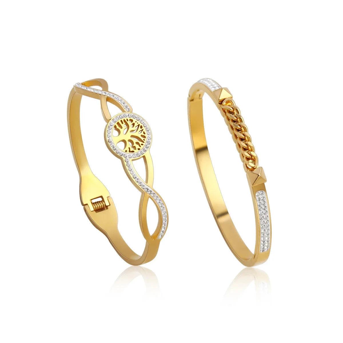 Bracelets Charm Jewelry - Golden Plated - Wide Opening Bangles - Roman Numeral - TSJ22 - Touchy Style