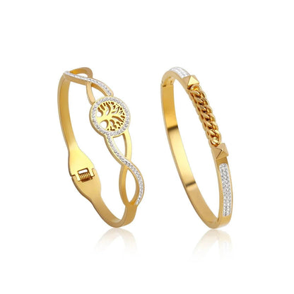 Bracelets Charm Jewelry - Golden Plated - Wide Opening Bangles - Roman Numeral - TSJ22 - Touchy Style