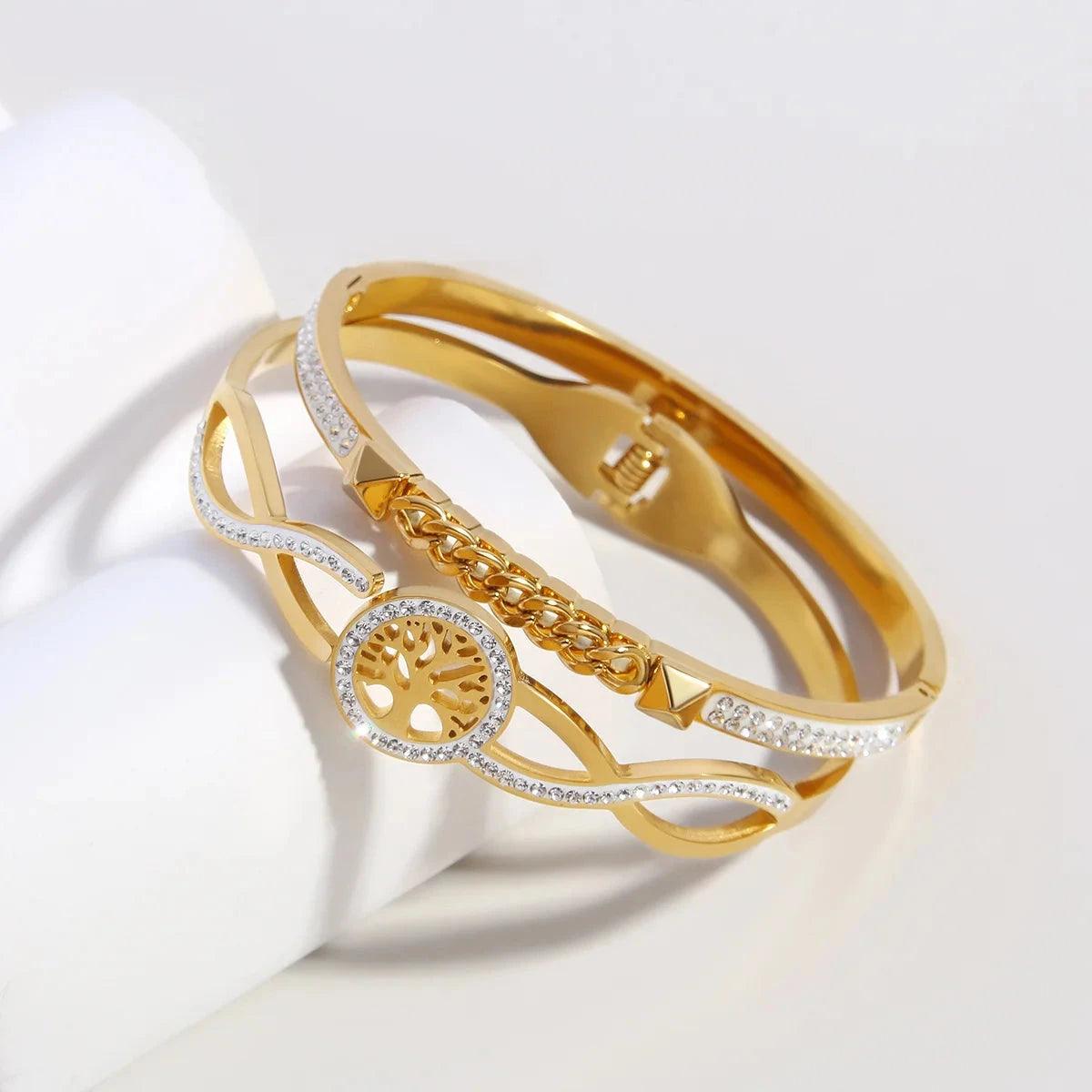 Bracelets Charm Jewelry - Golden Plated - Wide Opening Bangles - Roman Numeral - TSJ22 - Touchy Style