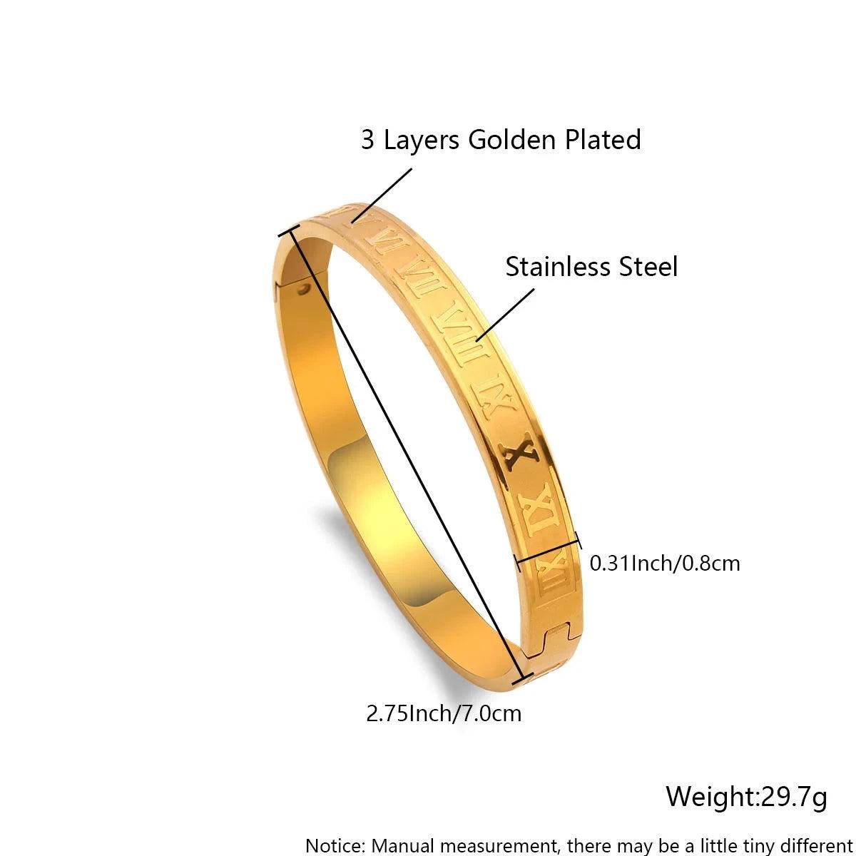 Bracelets Charm Jewelry - Golden Plated - Wide Opening Bangles - Roman Numeral - TSJ22 - Touchy Style