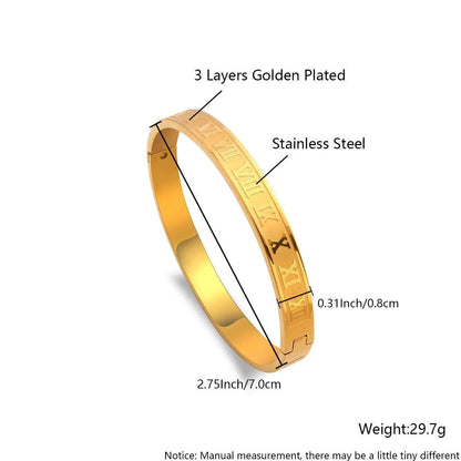 Bracelets Charm Jewelry - Golden Plated - Wide Opening Bangles - Roman Numeral - TSJ22 - Touchy Style