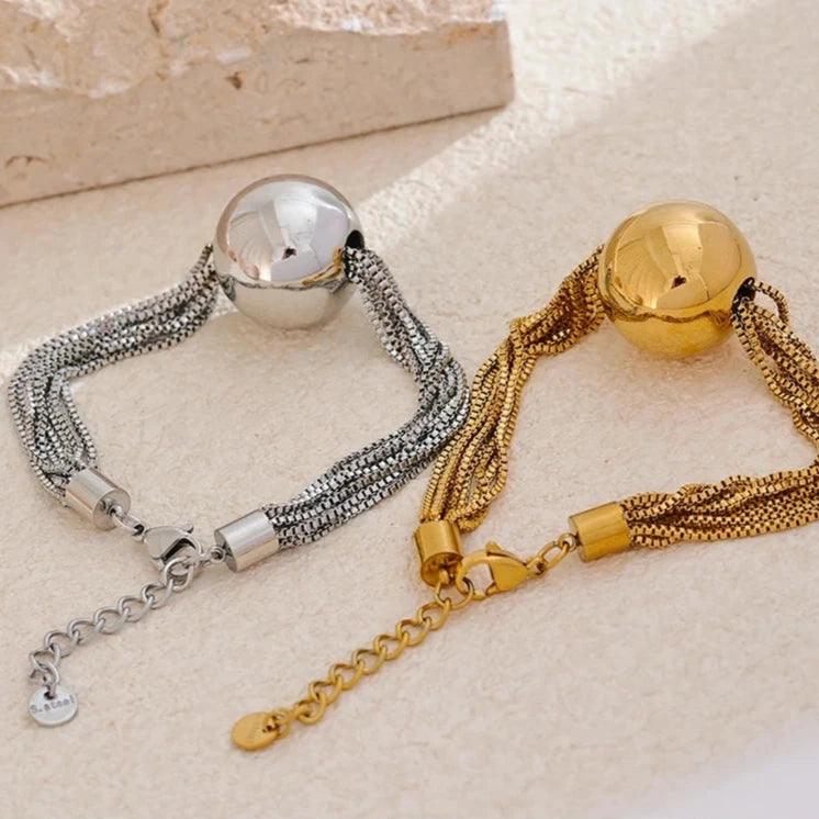 Bracelets Charm Jewelry - Stainless Steel - Multi Layered Chain and Big Round Bead - TSJ20 - Touchy Style