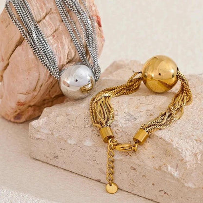 Bracelets Charm Jewelry - Stainless Steel - Multi Layered Chain and Big Round Bead - TSJ20 - Touchy Style