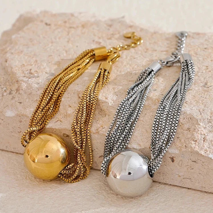 Bracelets Charm Jewelry - Stainless Steel - Multi Layered Chain and Big Round Bead - TSJ20 - Touchy Style