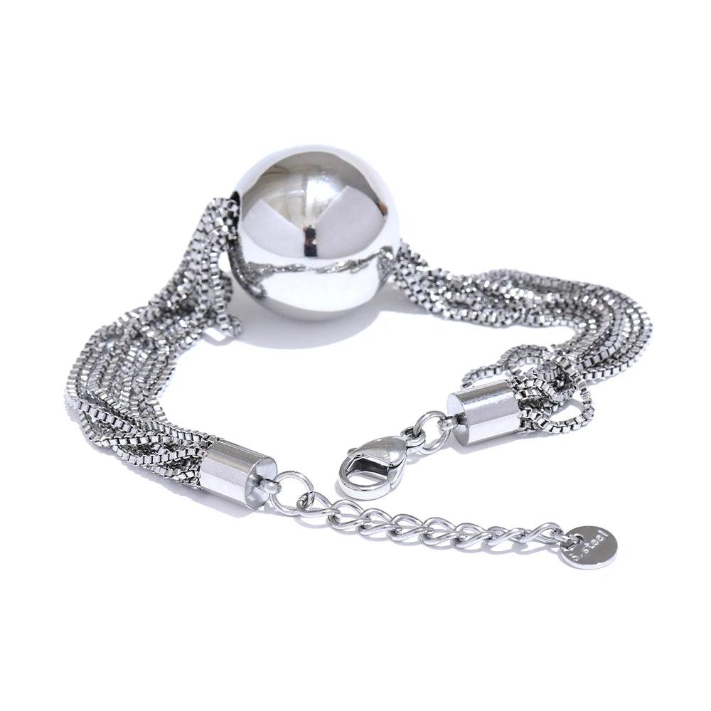 Bracelets Charm Jewelry - Stainless Steel - Multi Layered Chain and Big Round Bead - TSJ20 - Touchy Style