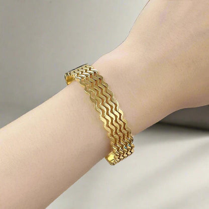 Bracelets Charm Jewelry - Stainless Steel - Wavy Bangles - TSJ21 Design - Touchy Style