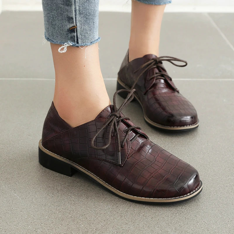 Brogues PU Leather Oxford Loafer Flats Women&