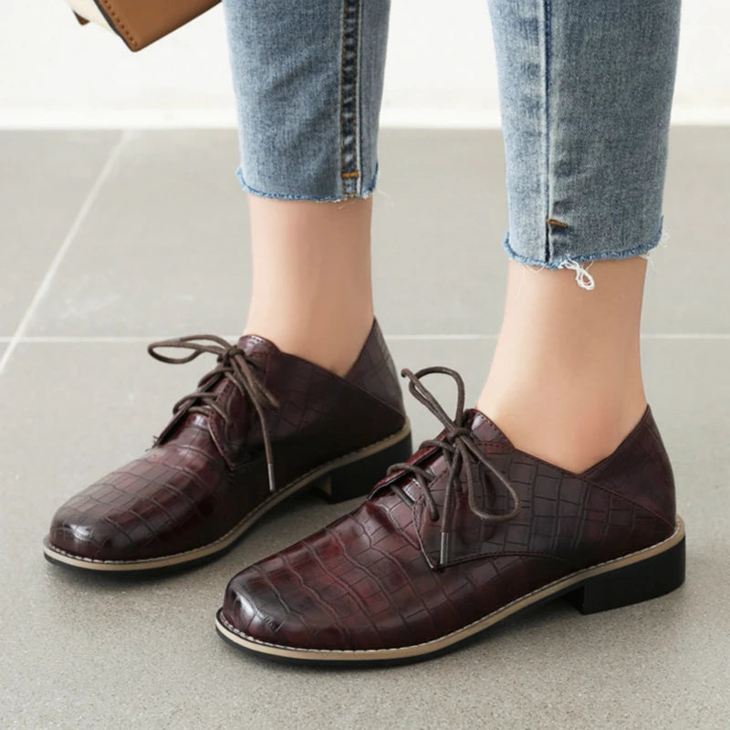 Brogues PU Leather Oxford Loafer Flats Women&