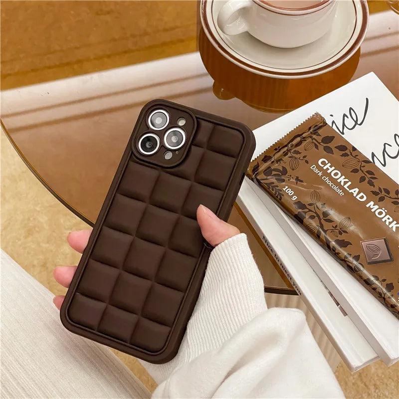 Brown 3D Square Cube Plating Cute Phone Cases For iPhone 14 13 12 11 Pro Max XS X XR 14 Plus - Touchy Style