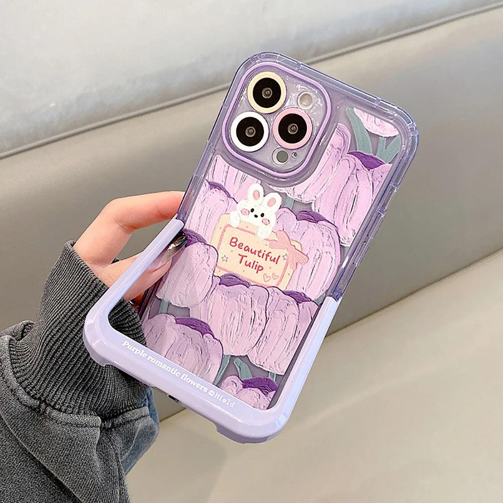 Bunny Purple Cute Phone Cases For iPhone 14 Pro Max 13 11 12 14 Plus - With Holder - Touchy Style