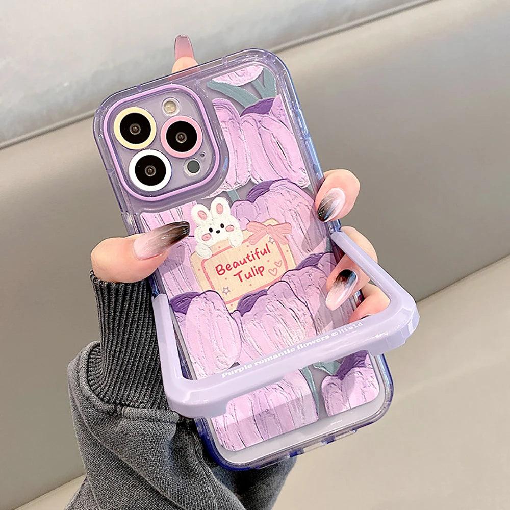 Cartoon Bear Rabbit Bumper Cute Phone Cases For iPhone 14 11 12 13 Pro Max - Touchy Style